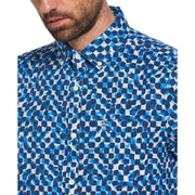 Linen Ecovero Blend Tile Print Short Sleeve Shirt In Imperial Blue