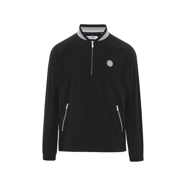 Lightweight 1/4 Zip Long Sleeve Golf Windbreaker With Striped Collar In Caviar