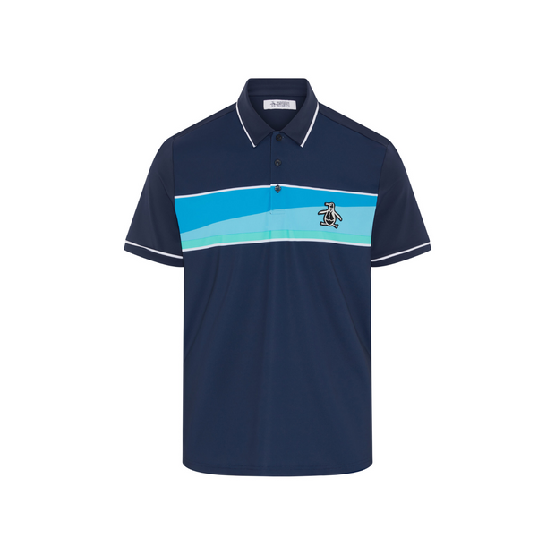 Engineered 80s Color Block Print Short Sleeve Golf Polo Shirt In Black Iris
