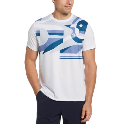 Colour Block Abstract Print Performance Tennis T-Shirt In Bright White