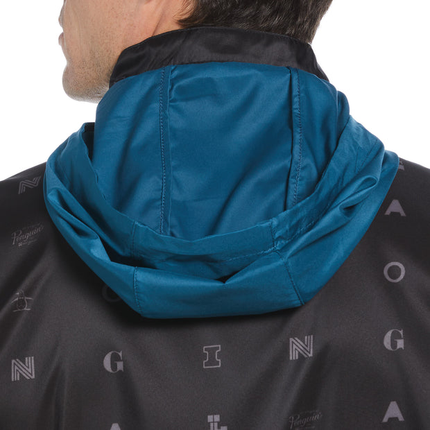 Logo Print Golf Wind Jacket With Hidden Hood In Caviar