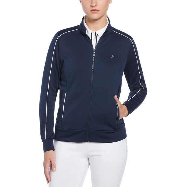 Women's Full Zip Golf Jacket With Piping In Black Iris