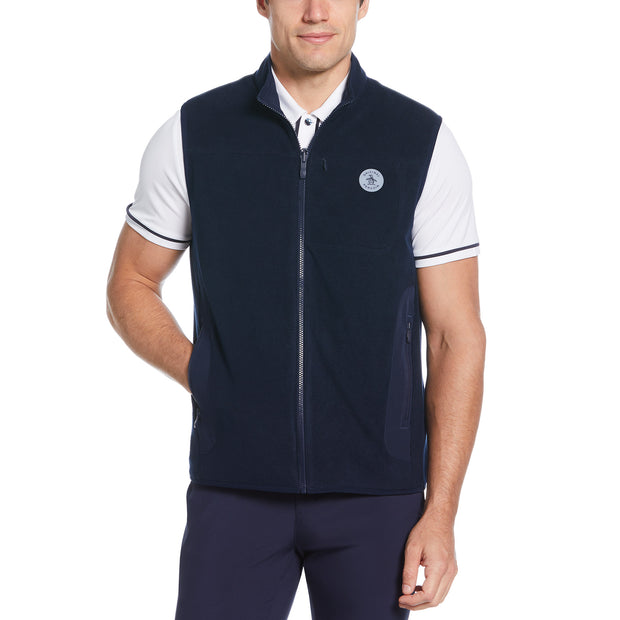 Mixed Media Reversible Fleece Golf Gilet In Black Iris