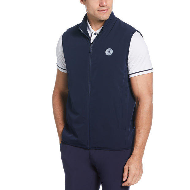 Mixed Media Reversible Fleece Golf Gilet In Black Iris