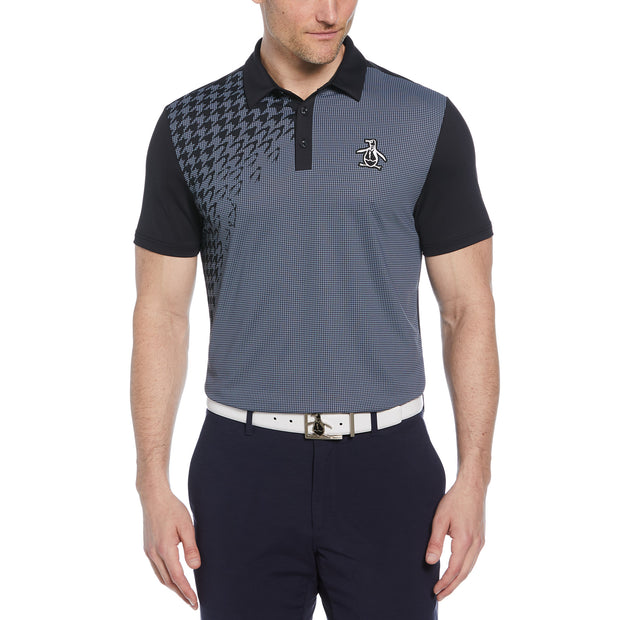 Asymmetrical Pete Gingham Colour Block Golf Polo Shirt In Caviar