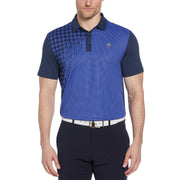 Asymmetrical Pete Gingham Colour Block Golf Polo Shirt In Black Iris