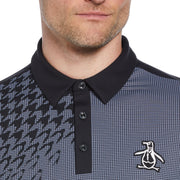 Asymmetrical Pete Gingham Colour Block Golf Polo Shirt In Caviar