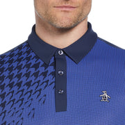 Asymmetrical Pete Gingham Colour Block Golf Polo Shirt In Black Iris