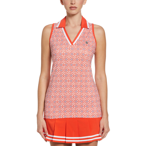 Women's Geo Print Sleeveless Golf Polo Shirt In Fiesta