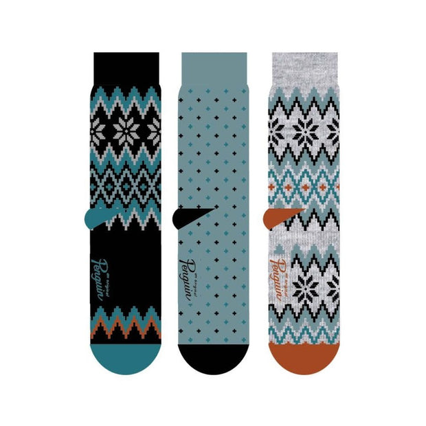 3 Pack Snowflake Fairisle Ankle Socks In Black/Maui Blue