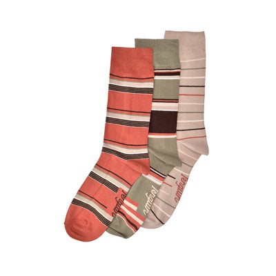 3 Pack Mix Stripe Ankle Socks In Beige