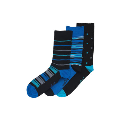 3 Pack Penguin Design Ankle Striped Socks In Navy/Blue