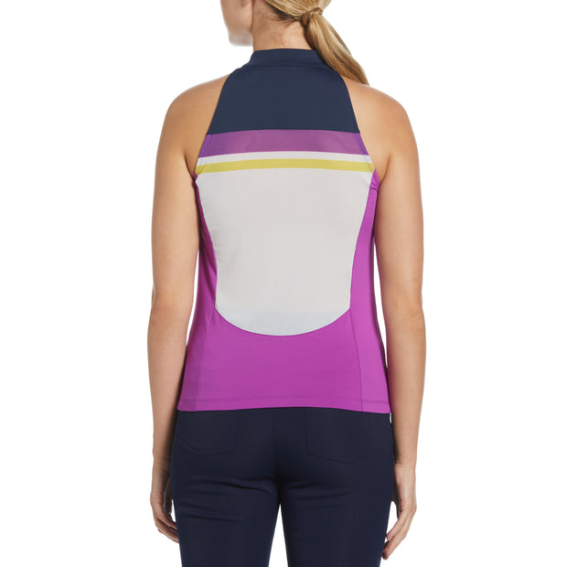 Women's Colour Block Halter Tennis Top In Purple Cactus Flower