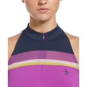 Women's Colour Block Halter Tennis Top In Purple Cactus Flower