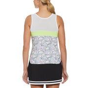 Women's Tennis Racket Print Mesh Block Tank Top In Bright White