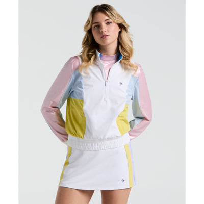 Women's Colour Block Cropped Tennis 1/4 Zip Jacket In Bright White