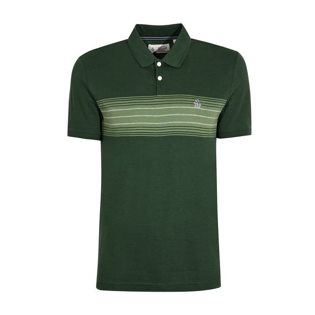 Cotton Pique Chest Striped Polo Shirt In Sycamore