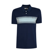 Cotton Pique Chest Striped Polo Shirt In Medieval Blue