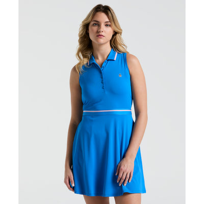 Women's Sleeveless Colour Block Golf Dress In French Blue