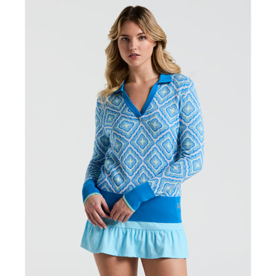 Women's Lattice Jacquard Golf Sweater In French Blue