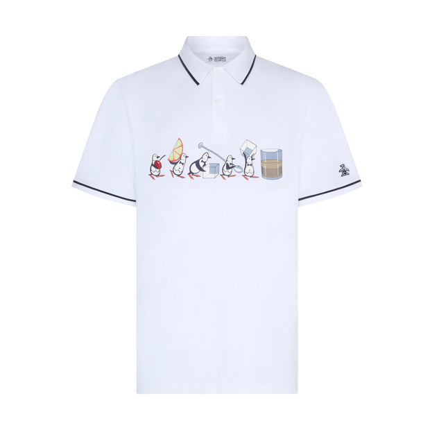 Barback Pete Printed Golf Polo Shirt In Bright White