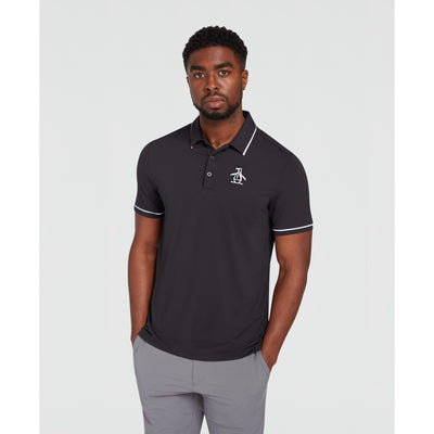 Oversized Pete Tipped Short Sleeve Golf Polo Shirt In Caviar