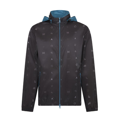 Logo Print Golf Wind Jacket With Hidden Hood In Caviar