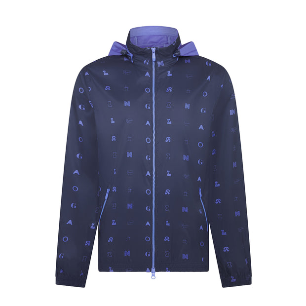 Logo Print Golf Wind Jacket With Hidden Hood In Black Iris