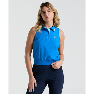 Women's Colour Block Golf Polo Shirt In French Blue