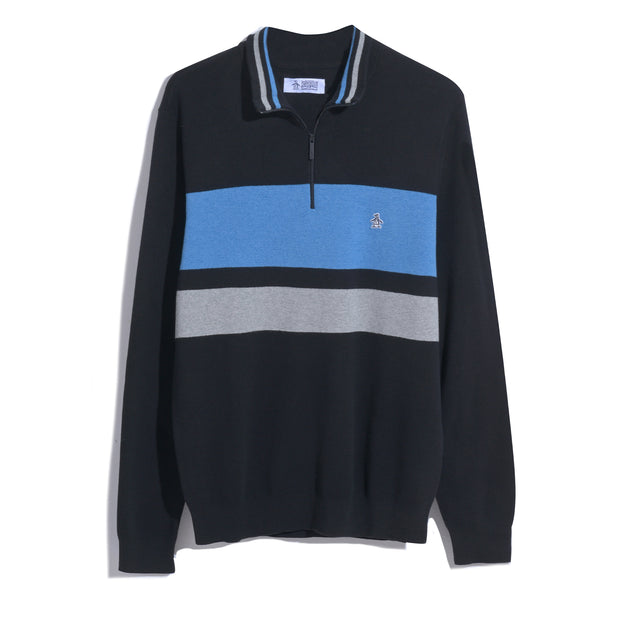 Chest Stripe 1/4 Zip Sweater In True Black