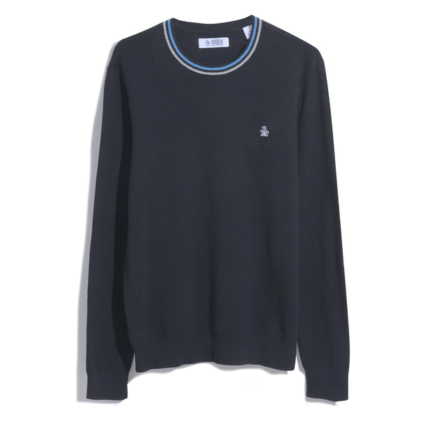 Tipped Crew Neck Jumper In True Black