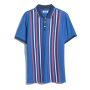 Organic Cotton Bowling Stripe Polo In Star Sapphire