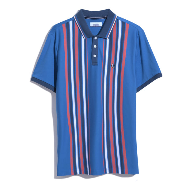 Organic Cotton Bowling Stripe Polo In Star Sapphire