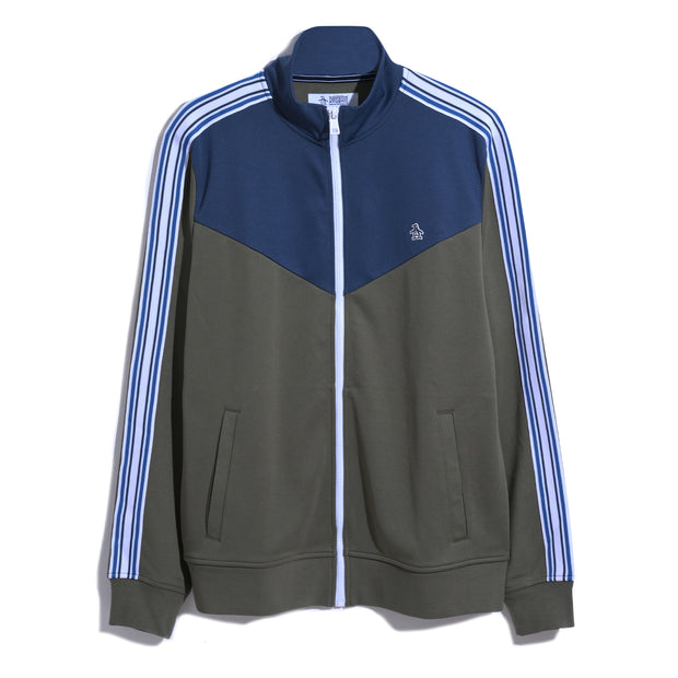 Chevron Double Knit Track Jacket In Dusty Olive