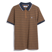 Jacquard Argyle Print 1/4 Zip Polo In Sudan Brown