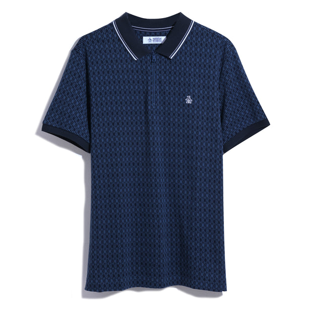 Jacquard Argyle Print 1/4 Zip Polo In Sargasso Sea