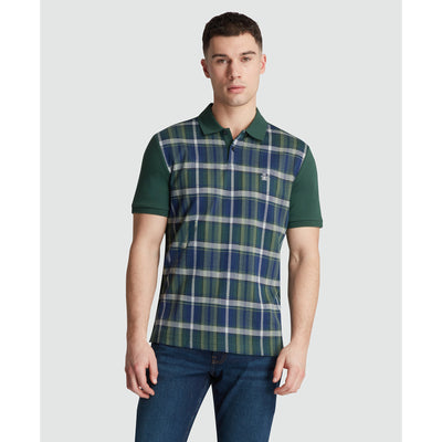 Jaquard Front Plaid Polo Shirt In Sycamore