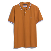 Organic Cotton Pique Short Sleeve Polo Shirt With Tipped Collar In Sudan Brown