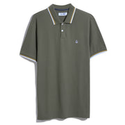 Organic Cotton Pique Polo Shirt With Tipped Collar In Dusty Olive