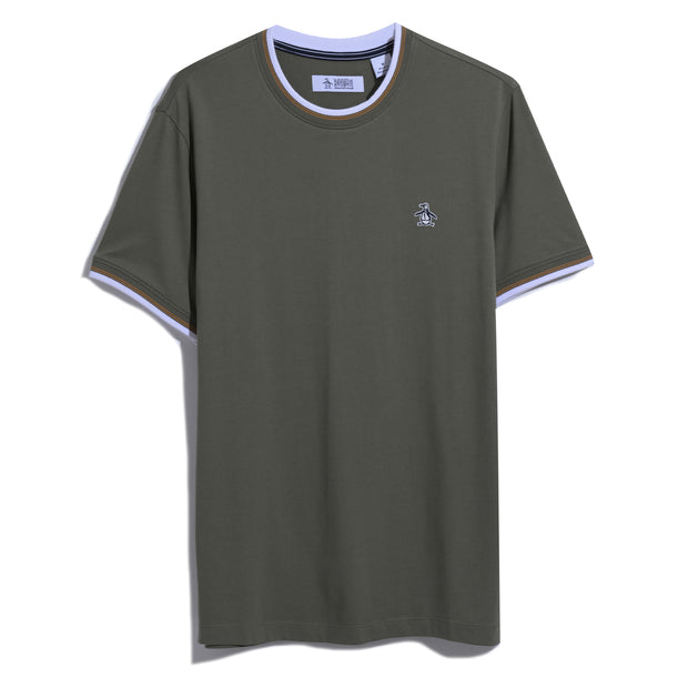 Tipped Ringer Sticker Pete T-Shirt In Dusty Olive