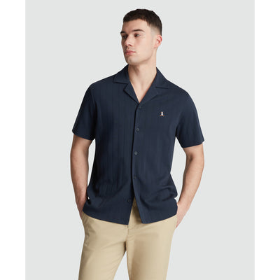 Icons Short Sleeve Shirt With Camp Collar In Dark Sapphire