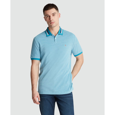 Birdseye Pique Tipped Polo Shirt In Mosaic Blue