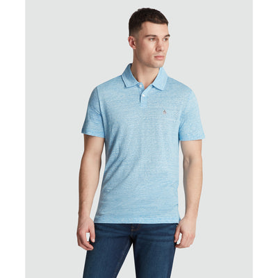 Linen Slub Striped Polo Shirt In Ibiza Blue