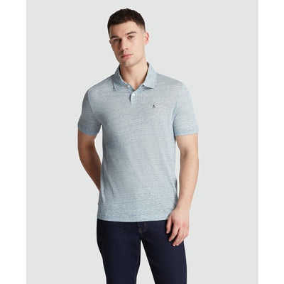 Linen Slub Striped Polo Shirt In Copen Blue