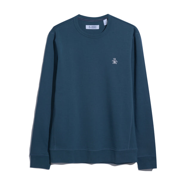 Sticker Pete Fleece Crew Neck Sweatshirt In Blue Wing Teal