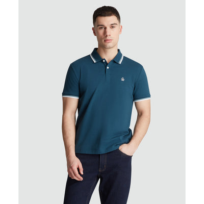 Pique Sticker Pete Tipped Polo Shirt In Blue Wing Teal