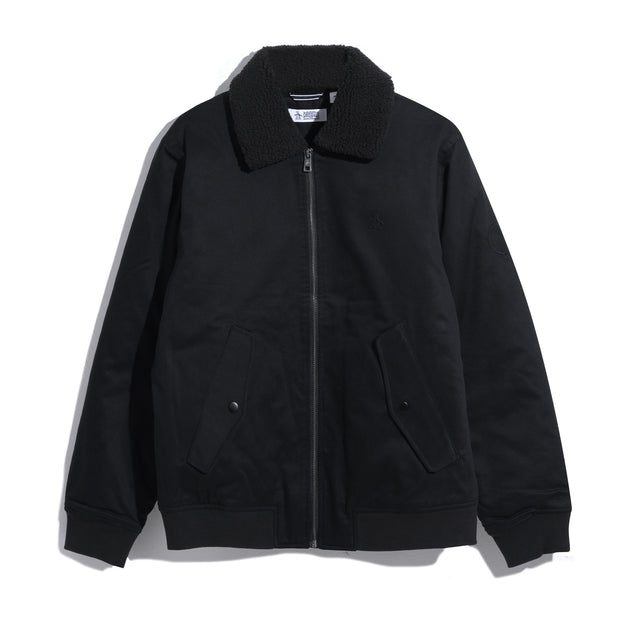 Twill Bomber Jacket With Faux Sherpa In True Black