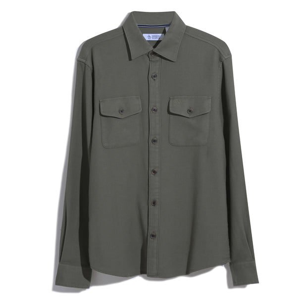 Ecovero™ Blend Loop Back Overshirt In Dusty Olive