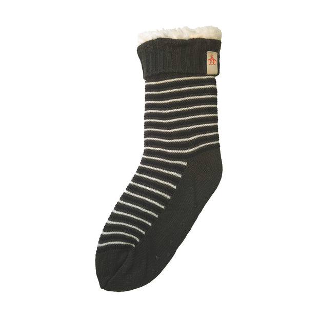 Stripe Slipper Socks In Khaki