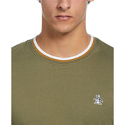 Tipped Ringer Sticker Pete T-Shirt In Dusty Olive